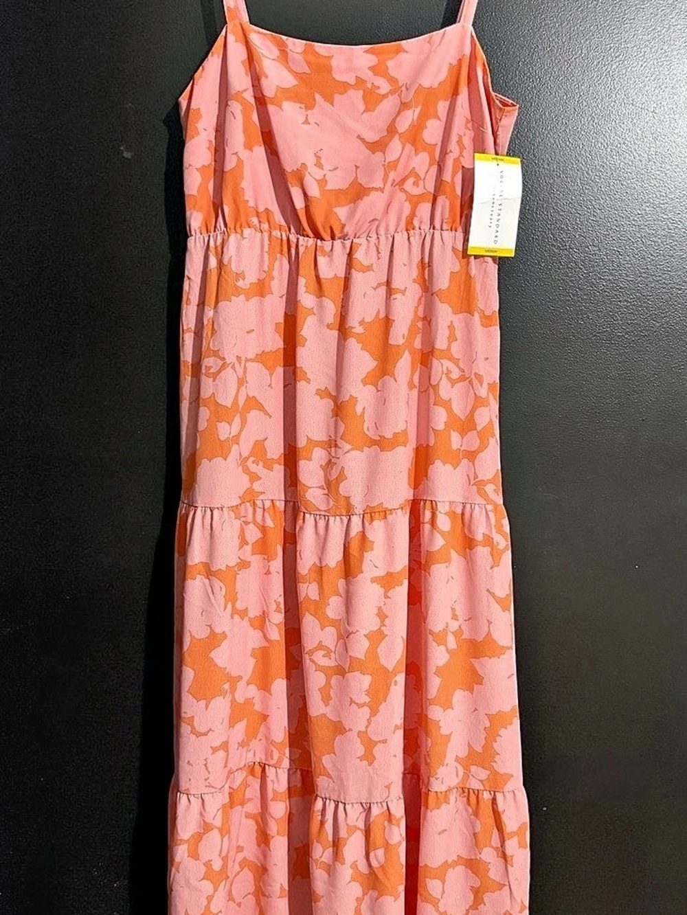 Social Standard by Sanctuary Smocked Back Tiered Maxi Dress in Melon Floral - M